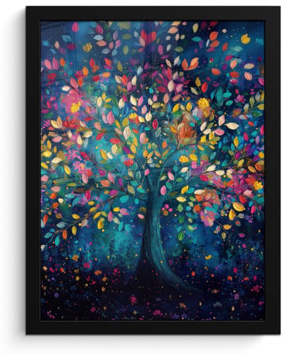 Poster in lijst - Fotolijst 30x40 cm - Posters - Kleurrijk - Boom - Magisch - Abstract - Posterlijst zwart - Decoratie - Wanddecoratie woonkamer - Muurdecoratie slaapkamer