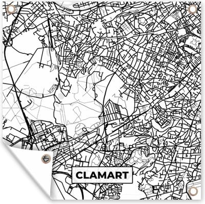 Tuin poster Kaart - Plattegrond - Frankrijk - Clamart - Stadskaart - Zwart wit - 200x200 cm - Tuindoek