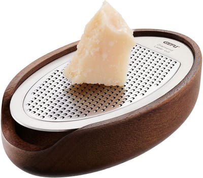 GEFU PARMEZO Parmezaanrasp met Opvangschaal – RVS Kaasrasp met Acaciahout Look