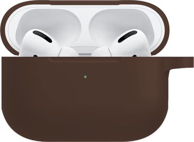 Hoesje - Geschikt voor Apple Airpods Pro - Siliconen Hoes met Clip - Silicone Case Cover - Bruin
