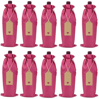 Inovra- Wijnzak 12 Stuks - Cadeauverpakking Wijnfles - Flessenzakken Imitatielinnen - Trekkoord - Afmetingen 14 x 37 cm - Diverse Kleuren - Wijnfleszak