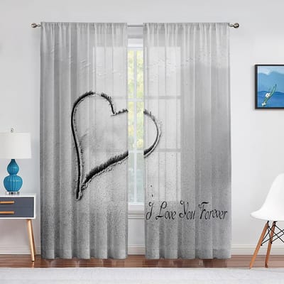 Paarse Romantische Jonge Stel Silhouetten Tule Raamgordijnen Woonkamer Liefdesharten Transparant Voile Gordijn Slaapkamer Keuken Decor 1 PCS W100XH250cm&Grommet Top