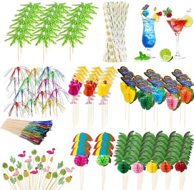 Dailygoods- Cocktaildecoraties Set van 150 - Herbruikbare Cocktaildecoraties - Cocktail Sticks - Fruit Rietjes - Cocktail Paraplu's - Veilig Materiaal - Feestdecoraties