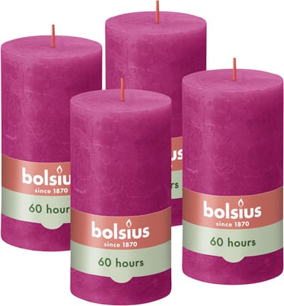 Bolsius - Rustieke Stompkaarsen - 4 Stuks - Fuchsia Roze - 13cm - 60 branduren