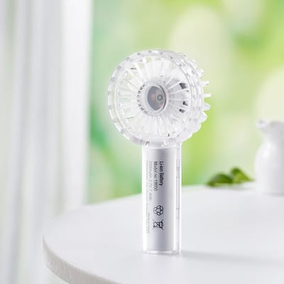 Transparante oplaadbare handventilator – Een draagbare miniventilator met LED-verlichting, USB-C-opladen, 3 windsnelheden, een stille borstelloze motor en een hoogwaardige 2000mAh lithiumbatterij.