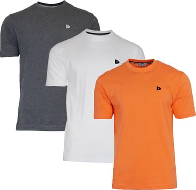 3-Pack Donnay - T-shirt (Vince) - Sportshirt - Heren - Charcoal-marl/White/Apricot orange (578) - maat S