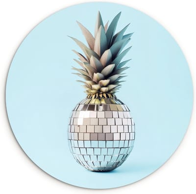 WallCircle® Wandcirkel 30x30 cm - Muurcirkel Blauw - Ananas - Disco - Discobal - Muurdecoratie woonkamer - Wanddecoratie keuken - Kamer decoratie accessoires - Ronde schilderijen