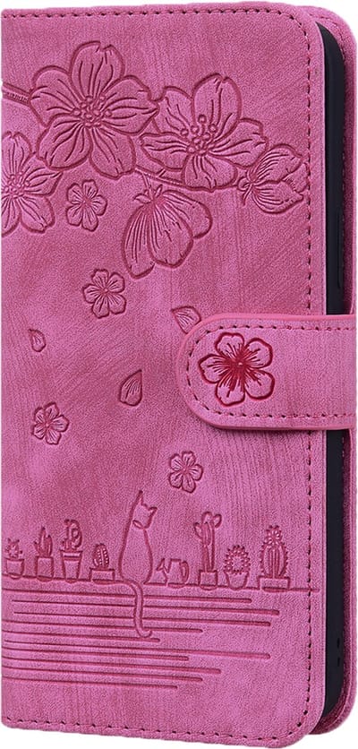 Hoesje geschikt voor iPhone 16e - Bookcase - Koord - Pasjeshouder - Portemonnee - Camerabescherming - Bloemenpatroon - Kunstleer - Roze