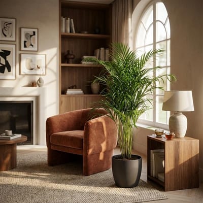 Green boutiQ - Kamerplant - Goudpalm - Dypsis Lutescens Areca - Groen - Weinig onderhoud - 1 Plant - met Potter Grijs - Pot 21cm - Hoogte 90 - 100cm