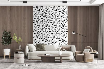 Behang - Fotobehang Muziek - Patronen - Zwart Wit - Breedte 200 cm x hoogte 300 cm
