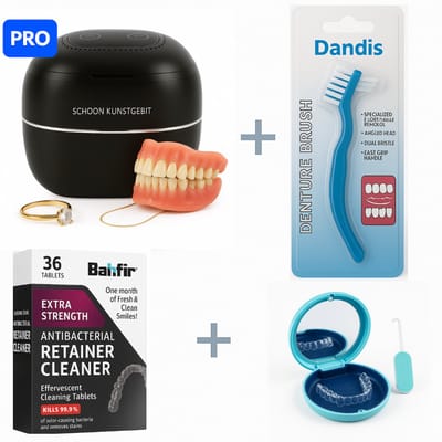5-in-1 Professionele Aligner & Retainer Reinigingsset – Ultrasone Reiniger, Extra Sterke Tabletten, Luxe Case met Remover & Borstel – Voor Invisalign & Nachtbeugels