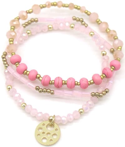 Armbanden Set - Elastisch - Kralenarmband - Zomers - Ibiza Stijl - Boho - Goudkleurig/Roze - 4 Stuks