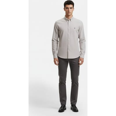 French Connection Oxford Long Sleeve Shirt Stone Maat: XS | Zakelijke Overhemden Outlet | Heren | Grijs