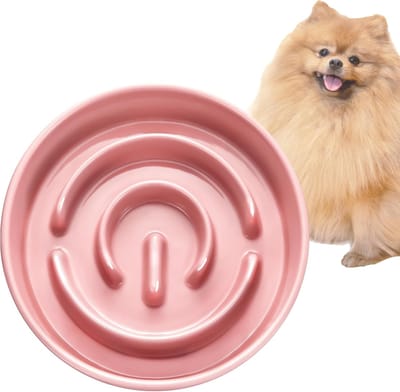 Famanu – Keramische slow-feeder-hondenbakken voor kleine rassen - anti-schrokbak voor katten en kleine honden - langzame voeding voor honden - Ø 16 cm - 400 ml - zalmroze