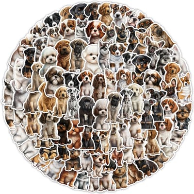 100 Honden Stickers, diverse Hondenrassen - 6x4CM - Puppies, Schattige hondjes
