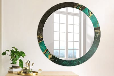 Wallfluent Bedrukte Ronde Spiegel - Ronde Spiegel Lijst Met Print Marmergroen - 80 cm / 66 cm - Groente - Groente Ronde Spiegel Met Print - Woonkamerspiegel - Inloopkastspiegel - Hal - Hangspiegel
