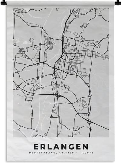 Wandkleed - Wanddoek - Duitsland - Stadskaart - Plattegrond - Erlangen - Kaart - 120x180 cm - Wandtapijt