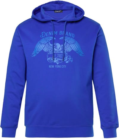 Men Plus - Heren - Hoodie trui met capuchon borstprint kangoeroezak - Kobaltblauw - Maat 3XL