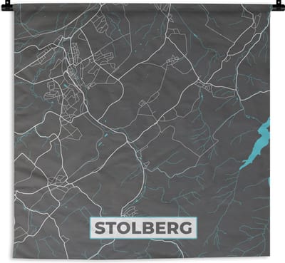 Wandkleed - Wanddoek - Blauw – Duitsland – Plattegrond – Stadskaart – Kaart – Stolberg - 180x180 cm - Wandtapijt