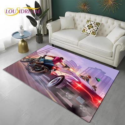 Grand Theft Auto Games 3D GTA Gamer Tapijt Vloerkleed voor Thuis Woonkamer Slaapkamer Bank Deurmat Decor, Kindergebied Vloerkleed Antislip Vloermat 70x100cm