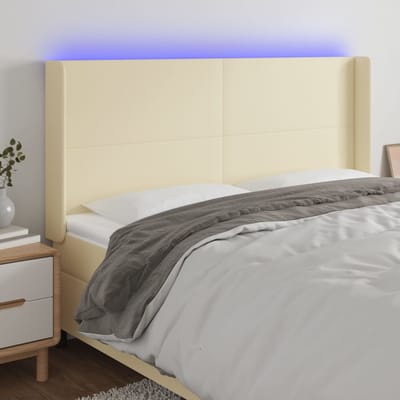 vidaXL Hoofdbord LED 183x16x118/128 cm kunstleer crèmekleurig