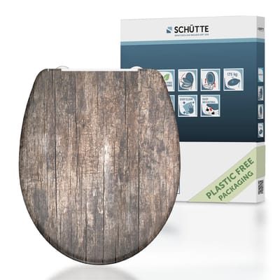 SCHÜTTE WC-Bril 82368 OLD WOOD - Duroplast - Soft Close - Afklikbaar - RVS-Scharnieren - Belastbaar tot 175 kg - Decor - 3-zijdige Print