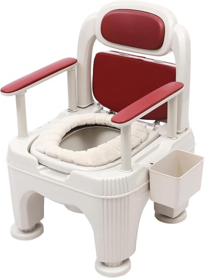 Nachtkast toiletstoel - Stoel toilet hulpmiddel - Comfortabel naar toilet - Verstelbare hoogte - 37-52 cm - Bourgondië