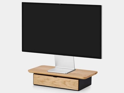 Oakywood Desk Shelf Mini Single Drawer Oak - Massief Eiken - Luxe Houten Monitorstandaard Beeldschermverhoging met 1 Lade