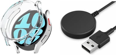 Strap-it TPU case transparant + oplaadkabel – geschikt voor Samsung Galaxy Watch 6 40mm – schokbestendig beschermhoesje & duurzame oplader