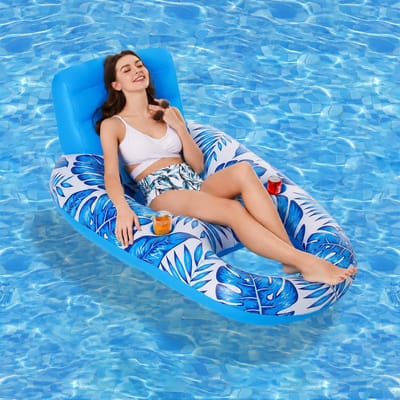 Zwembad Lounge Float Volwassenen, Opblaasbaar Zwembad drijft Ligstoel Vlotvlotten Water Drijvende Fauteuil met Bekerhouders Voetsteun Zwembad Floaty