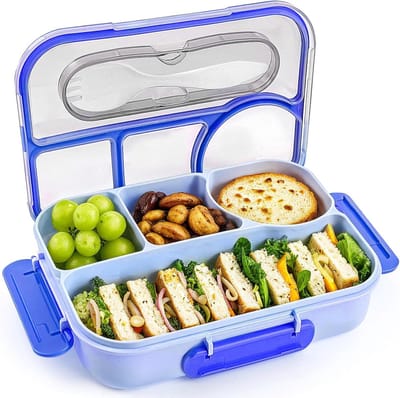 Lunchbox - lunchboxen - lunchbox met vakjes - lunchbox volwassenen - lunchbox kinderen - Lunchbox met 4 compartimenten - Onbreekbaar - Vaatwasserbestendig - Gemaakt van BPA-vrije materialen (blauw)