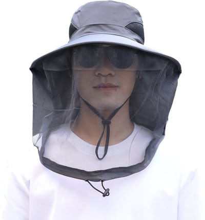 Muskieten hoofdnet - Hoofdnet - Anti-Muggen Hoofdnet - Insectennetten - Effectieve Bescherming tegen Insectenbeten voor Buitenactiviteiten - One size - 56-58cm - Donkergrijs