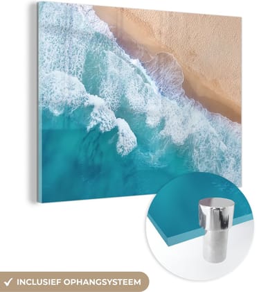 MuchoWow® Glasschilderij 120x90 cm - Schilderij acrylglas - Water - Zee - Strand - Zomer - Foto op glas - Schilderijen