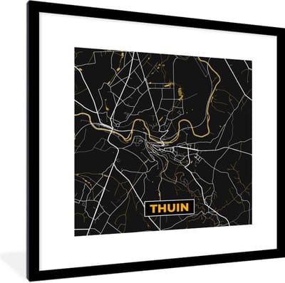 Fotolijst incl. Poster - Stadskaart - Thuin - Goud - Kaart - Plattegrond - 40x40 cm - Posterlijst