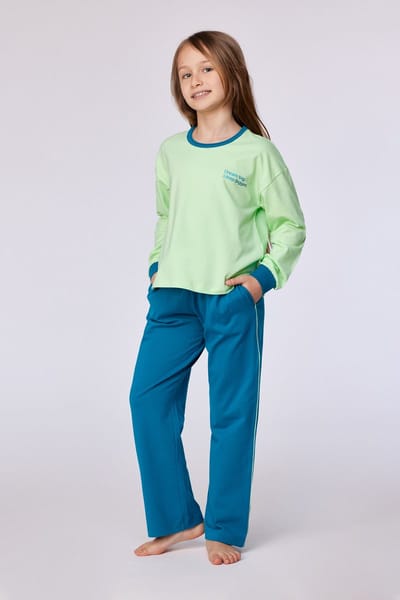 Woody pyjama meisjes/dames - groen - 'sleep influencer' - 252-10-YPA-Z/760 - maat 176