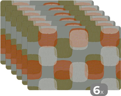 Placemat - Placemats kunststof - Retro - Patroon - Pastel - 45x30 cm - 6 stuks - Hittebestendig - Anti-Slip - Onderlegger - Afneembaar
