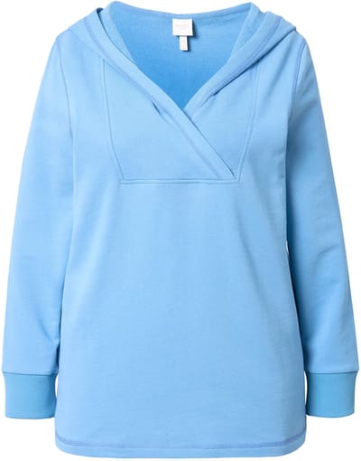 Ulla Popken - Dames - Hoodie ingezette sjaalkraag lange mouwen biologisch katoen - Hemelsblauw - Maat 42+