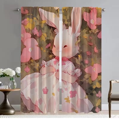 Keukengordijnen voor Woonkamer Gordijn Dier Konijn Hert Bloem Home Interieur Gordijnen 2 Stuks Scheidingsschermen Verduisterend W50xH70cmx2pcs-CL brown