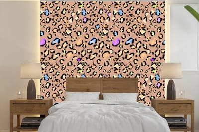 Behang - Fotobehang Panterprint - Regenboog - Patroon - Breedte 240 cm x hoogte 240 cm