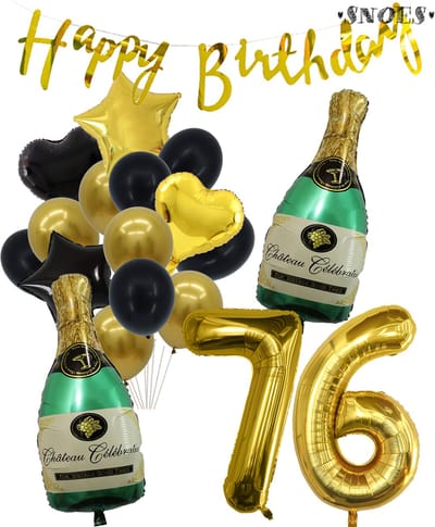 76 Jaar Verjaardag Cijferballon 76 - Feestpakket Snoes Ballonnen Pop The Bottles - Zwart Goud Groen Versiering