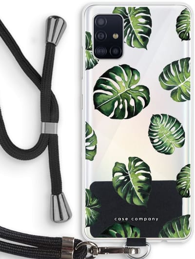 Case Company® - Hoesje met koord geschikt voor Samsung Galaxy A51 4G hoesje met Koord - Tropische bladeren - Telefoonhoesje met Zwart Koord - Bescherming aan alle Kanten en Over de Schermrand