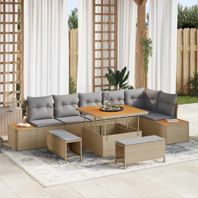 vidaXL - Tuinbank - Set - 9 - st - 8-Aantal - zitplaatsen - Beige - en - Lichtgrijs