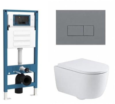 QeramiQ Dely Swirl Toiletset - inbouwreservoir Qeramiq Flush - 35mm zitting - kunststof licht grijze bedieningsplaat - rechthoekige knoppen - glans wit