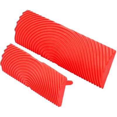 Ensemble 2 pièces Cylindre en Caoutchouc Effet Bois Brosse Outils de Peinture Décoration Murale DIY red