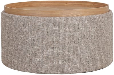 DÉJA Living Salontafel Zara – Rond – Met Opbergruimte – Essen Fineer – 80x80x40 cm – Taupe/Naturel
