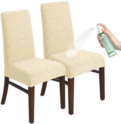Stoelhoezen voor eetkamer, set van 2, stretch jacquard eetkamerstoelhoezen, afneembare, wasbare waterdichte stoelhoezen