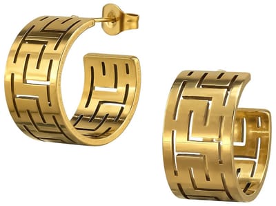 Joy Ibiza - Oorbellen - Oorringen 17 mm / 10 mm - Grieks meander patroon - Chirurgisch staal - stud / vlinder sluiting - ip/pvd gold plated