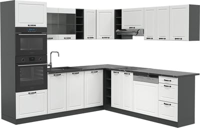 Vicco Hoekkeuken R-Line, Wit Landhuis/Antraciet, 247 x 237 cm zonder werkblad