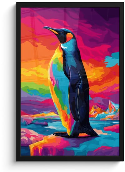 Poster in lijst - Fotolijst 40x60 cm - Posters - Ijsschots - Pinguïn - Abstract - Lucht - Posterlijst zwart - Decoratie - Wanddecoratie woonkamer - Muurdecoratie slaapkamer