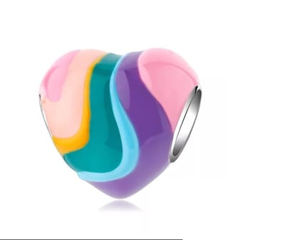 Kleurrijke Hart Bedel - Voor Bedelarmband - Zilver - RomyStones -Kerst Cadeau